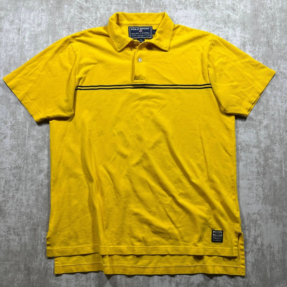 Vintage Polo Sport Ralph Lauren Polo Shirt Men Large Yellow Striped Short Sleeve